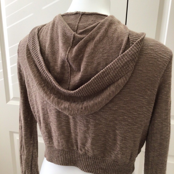Free People Brown Cropped Cardigan Sweater w Hood - Picture 3 of 6